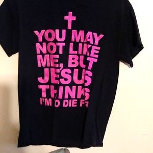 A beautiful religious shirt. Now let your haters know that you ARE to die for.
